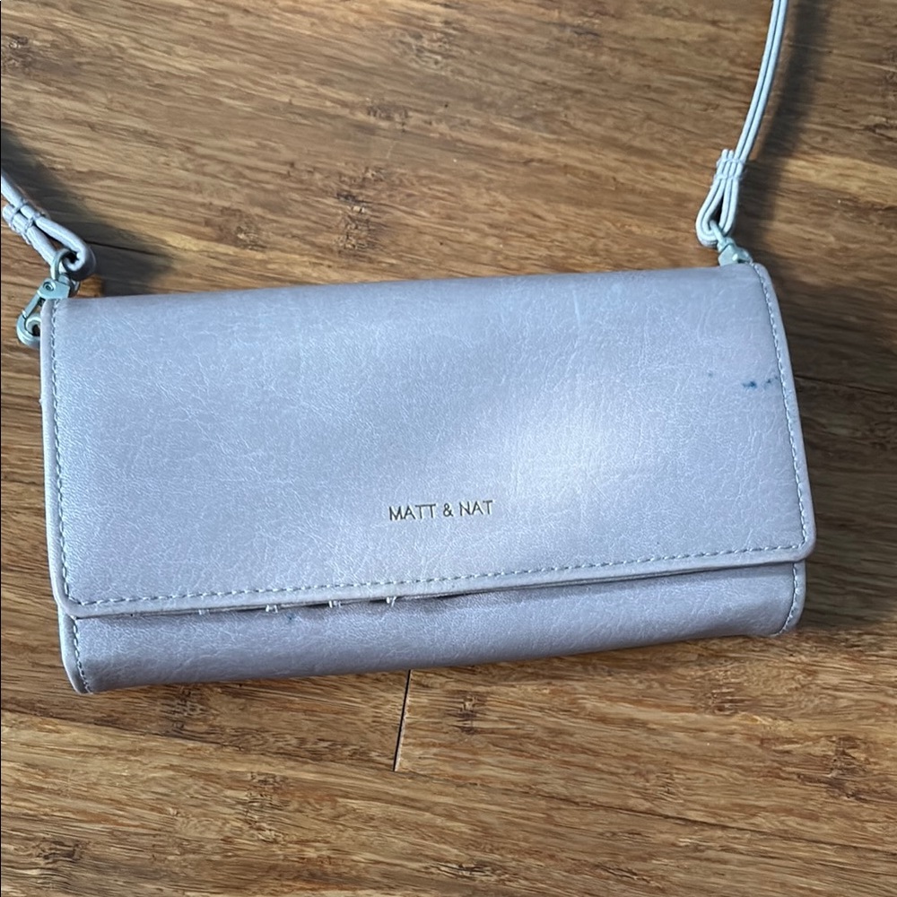 Matt & Nat Gray Crossbody Bag/Wallet with Shoulder Strap, Vegan Leather